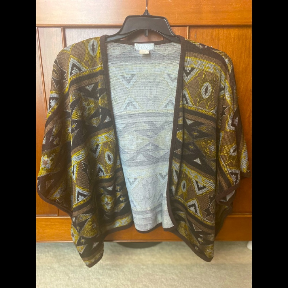 Cute size small caftan in muti abstract brown, yellow and gray print
